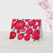 Tarjeta de nota doblada con acuarela de rosas roja