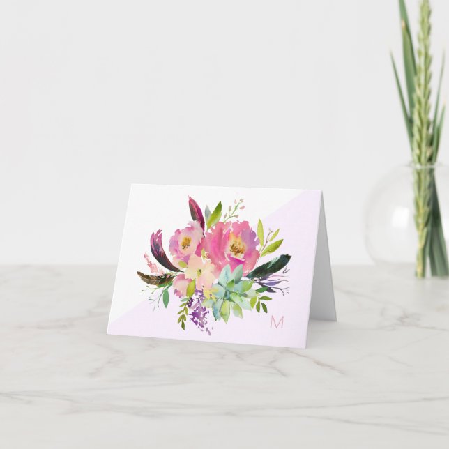 Tarjeta de nota doblada con monograma con sabor ro (Anverso)