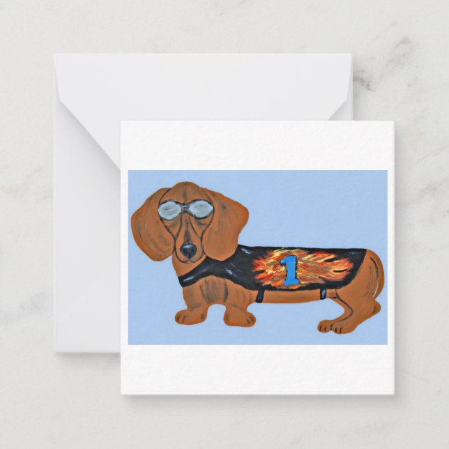 Tarjeta de nota doblada de Dachshund con chaqueta  (Anverso)