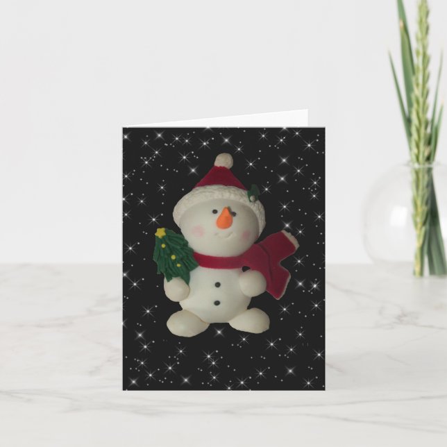 Tarjeta de nota doblada de foto de Snowman (Anverso)