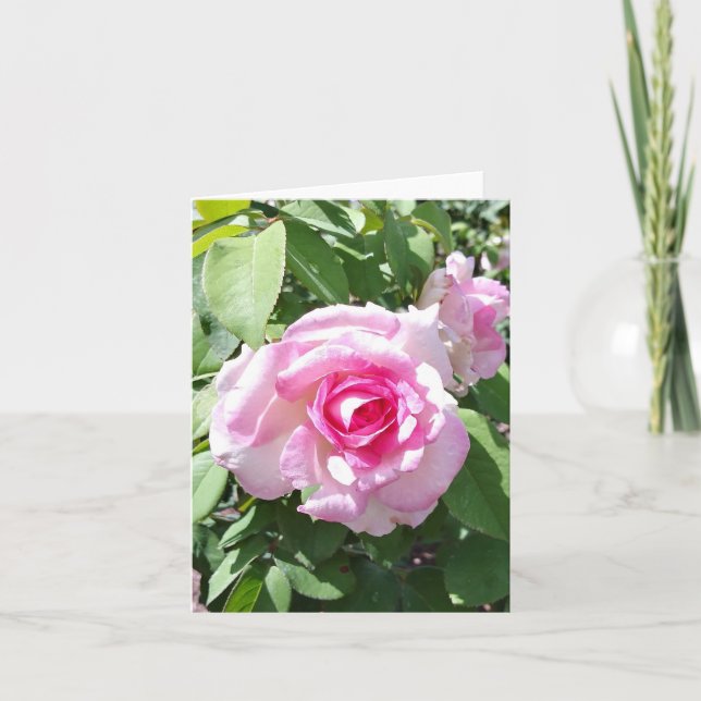 Tarjeta de nota doblada de foto rosa rosa (Anverso)