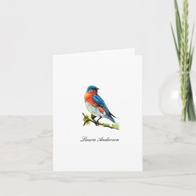 Tarjeta de nota doblada de pájaro azul de Pascua e (Anverso)