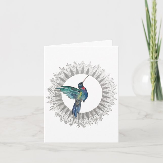 Tarjeta de nota doblada de Ruby Throat Hummingbird (Anverso)