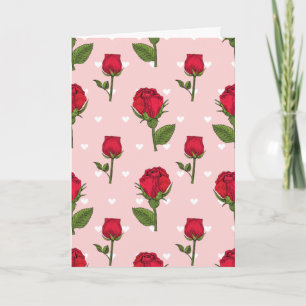 Tarjeta de nota doblada para rosas y corazones en
