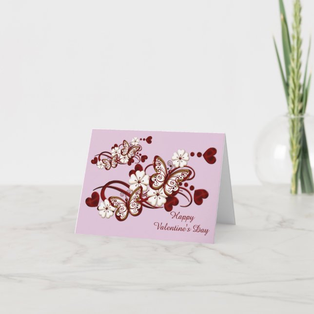 Tarjeta de nota El día de San Valentín de mariposa (Anverso)