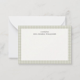 Tarjeta de nota elegante de gingham verde salvia