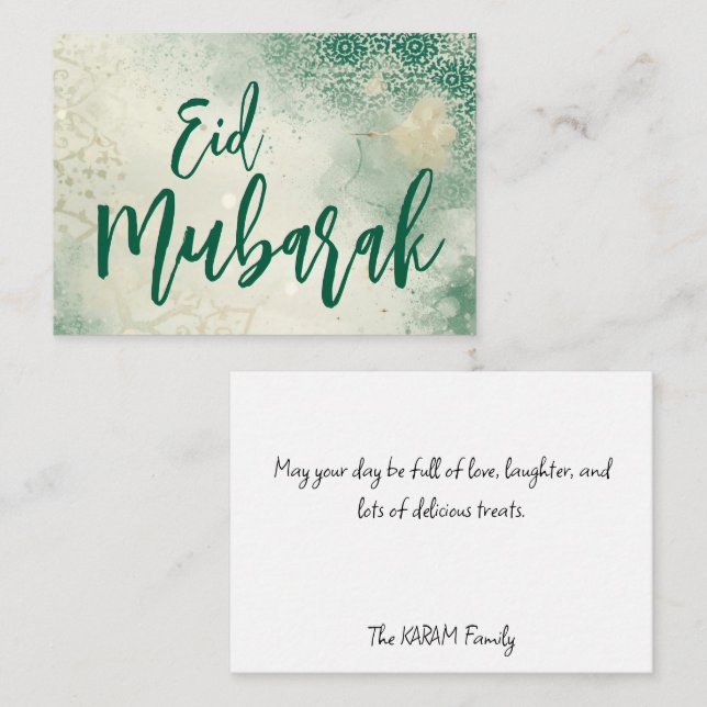 Tarjeta de nota elegante verde Eid Mubarak (Anverso / Reverso)