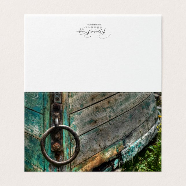 Tarjeta de nota en blanco - Barco verde (Exterior desplegado)