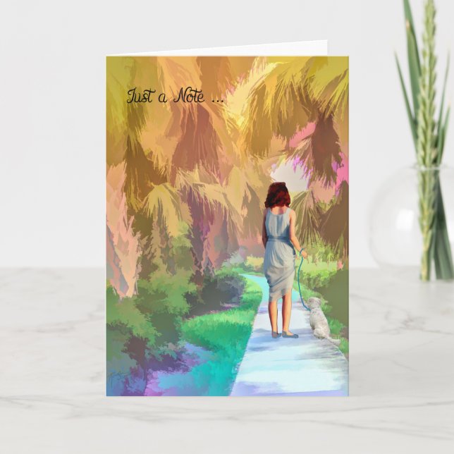 Tarjeta de nota en blanco, caminando por el perro (Anverso)