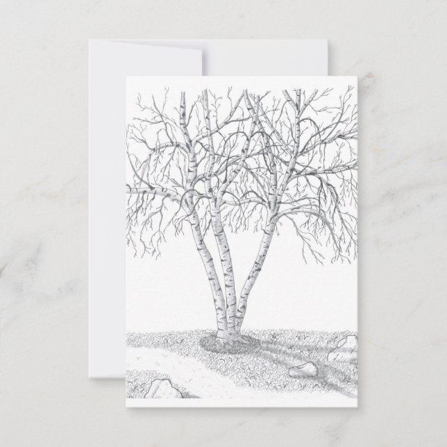 Tarjeta de nota en blanco de árbol de birch-#2 (Anverso)