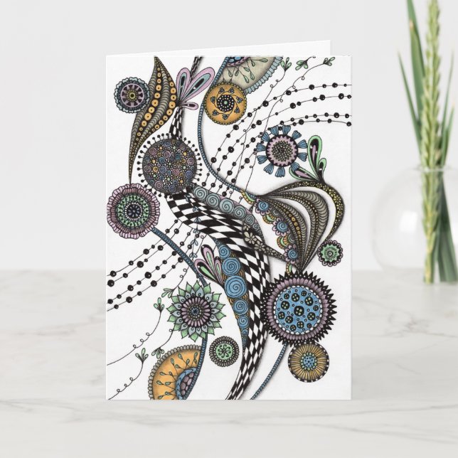 Tarjeta de nota en blanco de arte floral Zentangle (Anverso)