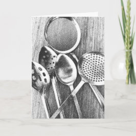 Tarjeta de nota en blanco de cucharas de cocina