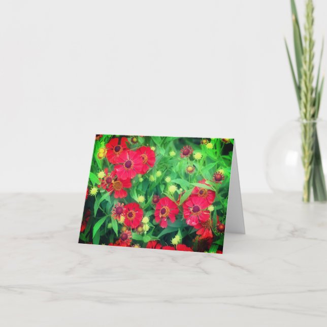 Tarjeta de nota en blanco de flor de zinnia roja q (Anverso)