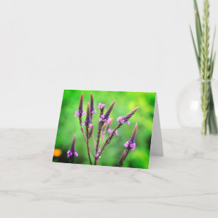 Tarjeta de nota en blanco de flor verde púrpura sa