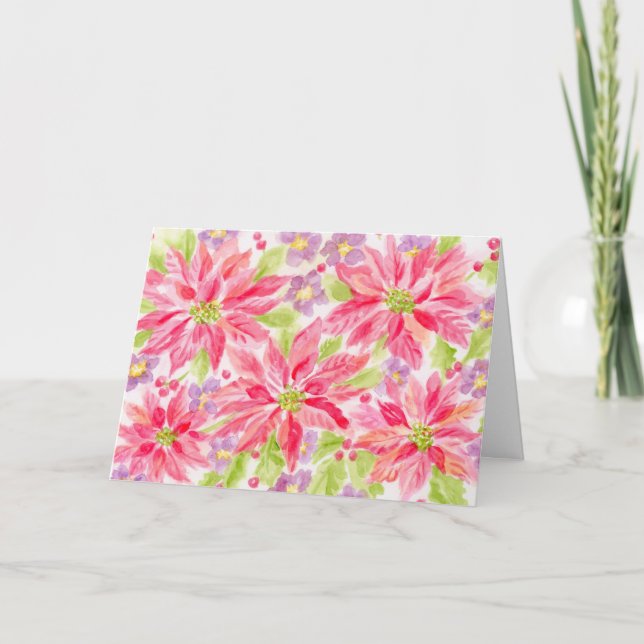 Tarjeta de nota en blanco de hermosas poinsettias  (Anverso)
