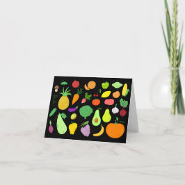 Tarjeta de nota en blanco de las frutas y verduras