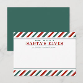 Tarjeta de nota en blanco de los duendes de Santa