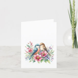 Tarjeta de nota en blanco de pájaros del amor