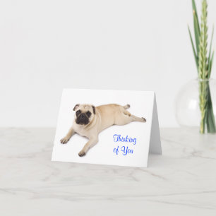 Tarjeta de nota en blanco de pug pensando en ti