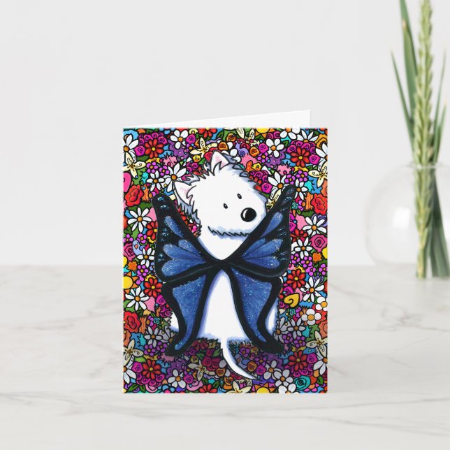 Tarjeta de nota en blanco de Westie Butterfly y fl (Anverso)