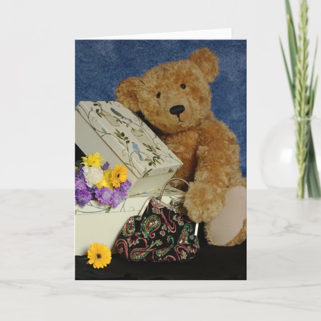 Tarjeta de nota en blanco del oso de peluche con (Anverso)