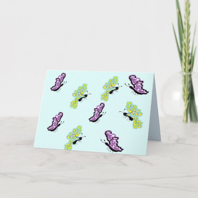Tarjeta de nota en blanco dentro de mariposas (Anverso)