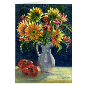 Tarjeta de nota en blanco "girasoles y tomates"