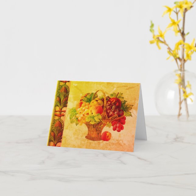 Tarjeta de nota en blanco para cesta de fruta de e (flor amarilla)
