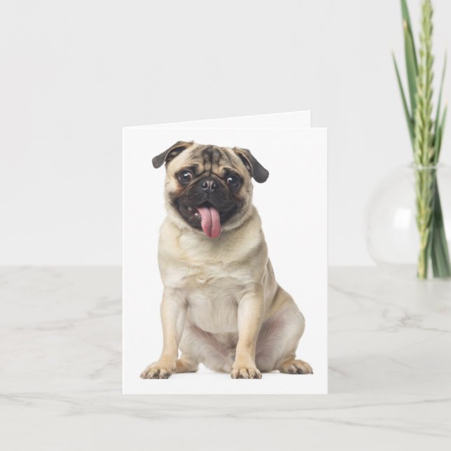 Tarjeta de nota en blanco para perro con pipa Pug (Anverso)