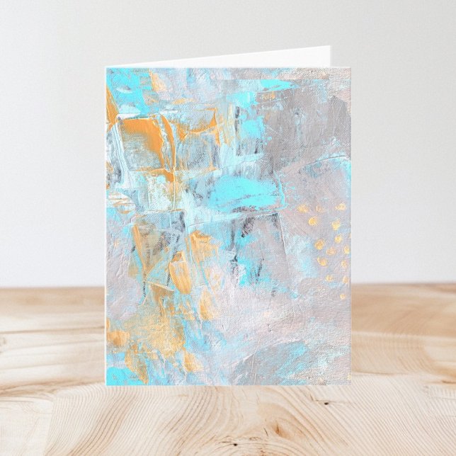 Tarjeta de nota en blanco plegado dorado y Aqua de (All Occasion Modern Art Aqua Gray and Gold Folded Note Card by © Cathy Thompson)