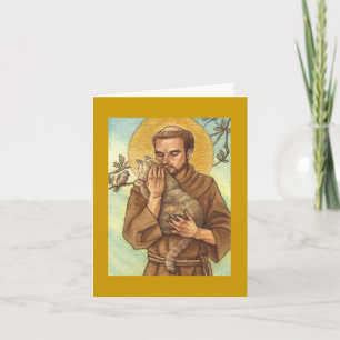 tarjeta de nota en blanco St Francis y gato