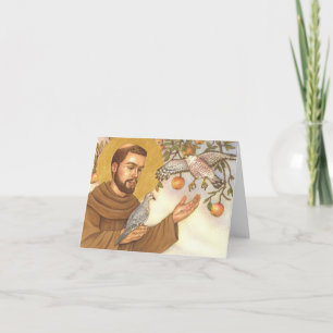tarjeta de nota en blanco St Francis y pájaros