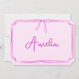 Tarjeta de nota estética con lazo rosa personaliza