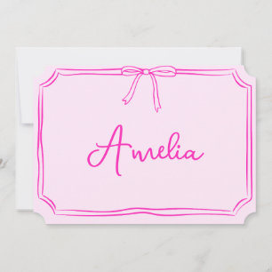 Tarjeta de nota estética con lazo rosa personaliza