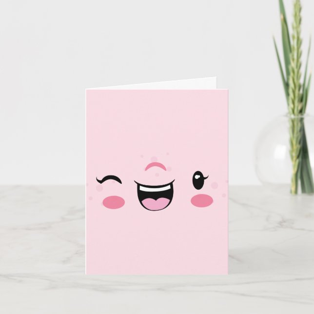 Tarjeta de nota facial de Kawaii guiñando el ojo r (Anverso)