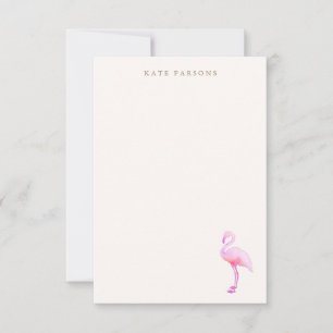 Tarjeta de nota Flamingo de color de agua rosa