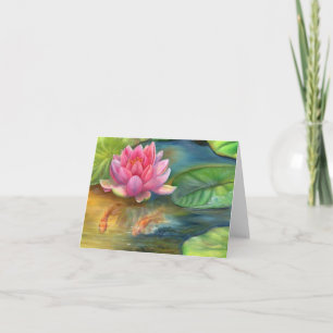 Tarjeta de nota - Flor Lotus y pez dorado