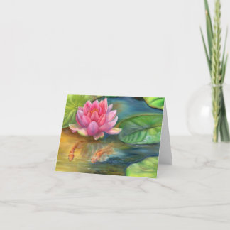 Tarjeta de nota - Flor Lotus y pez dorado