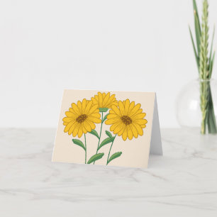 Tarjeta de nota floral amarilla Sunflower Blank