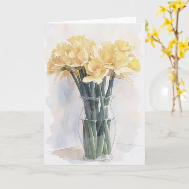 Tarjeta de nota floral con jarrón de flores de nar (flor amarilla)