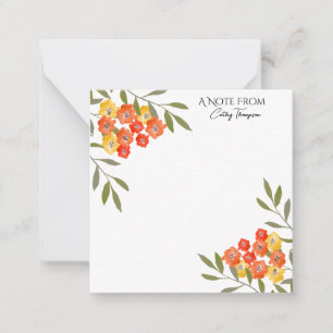 Tarjeta de nota floral de acuarela personalizada y