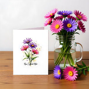 Tarjeta de nota floral de áster de Nueva Inglaterr
