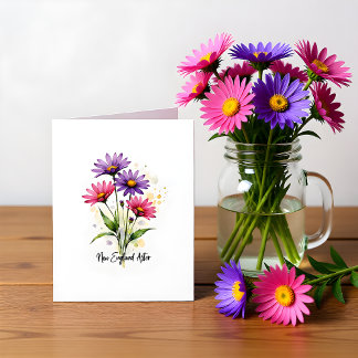 Tarjeta de nota floral de áster de Nueva Inglaterr