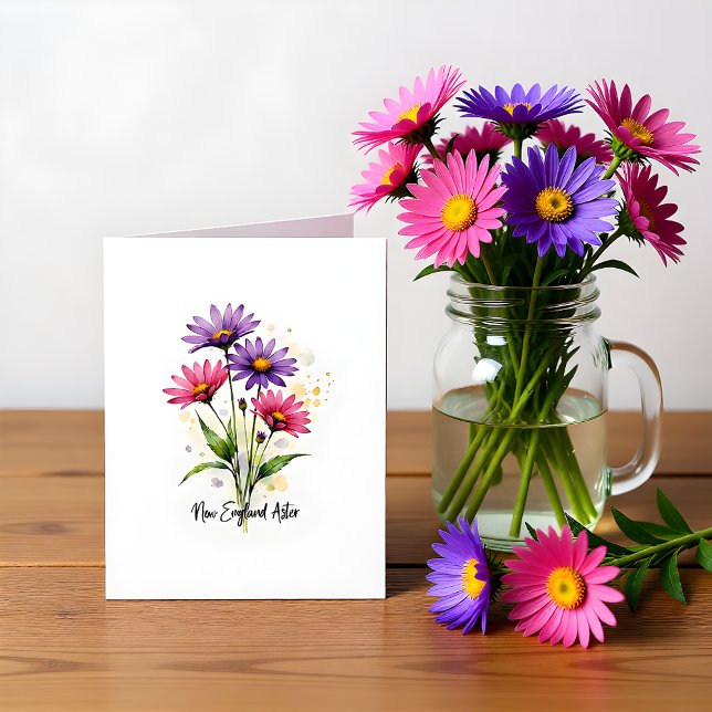 Tarjeta de nota floral de áster de Nueva Inglaterr (Subido por el creador)