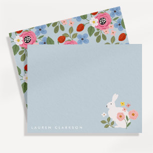 Tarjeta de nota floral de conejito dulce de Pascua