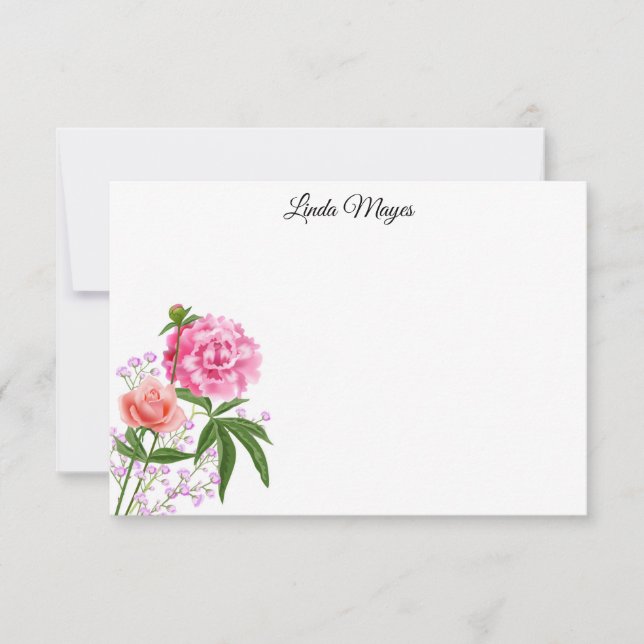 Tarjeta de nota floral de nombre personalizado (Anverso)