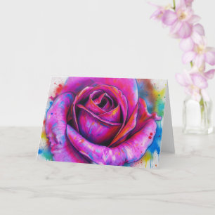 Tarjeta de nota floral de rosa rosa arte mural