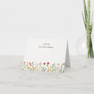 Tarjeta de nota floral elegante con monograma