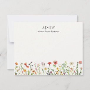 Tarjeta de nota floral elegante con monograma