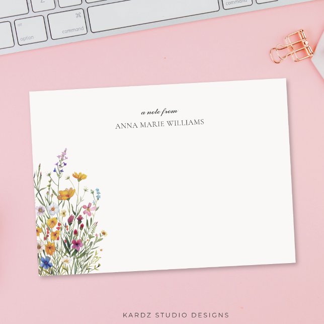 Tarjeta de nota floral elegante personalizada (5x7 flat card is shown. Choose size, corner and paper style.)